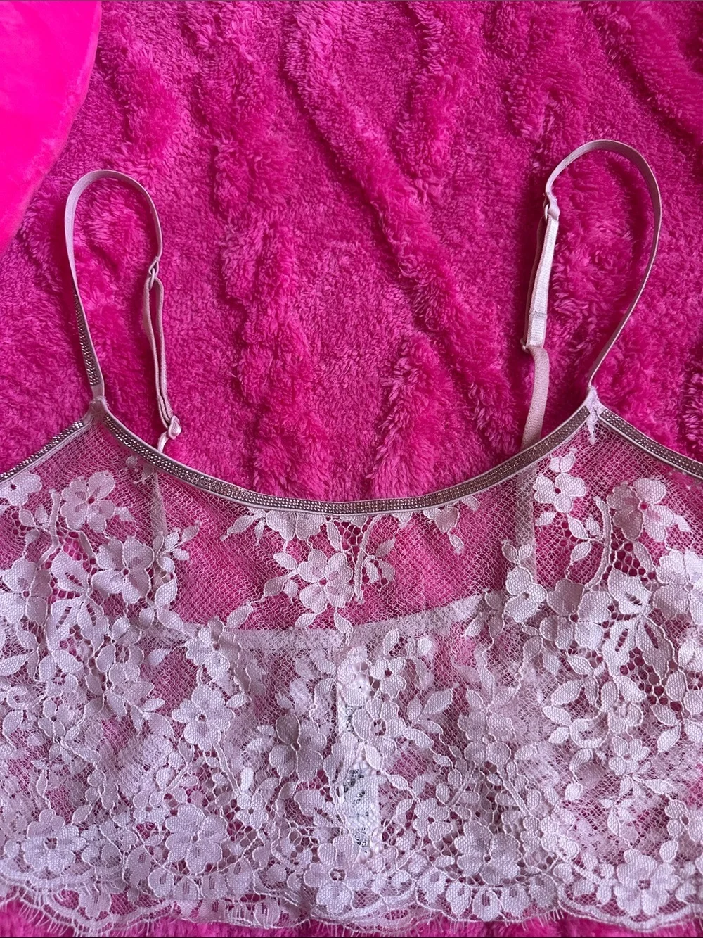 Girly rhinestone gem Mcbling Victoria's Secret Sheer Floral Lace Bandeau in Ivor